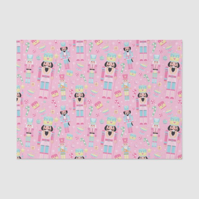 Cute Pink Christmas Nutcracker Ballet Tissue Paper (Front)