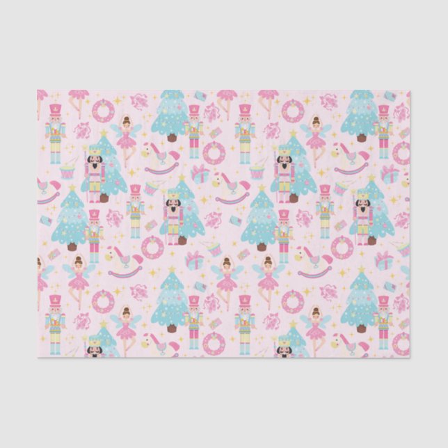 Cute Pink Christmas Nutcracker Ballet Tissue Paper (Front)
