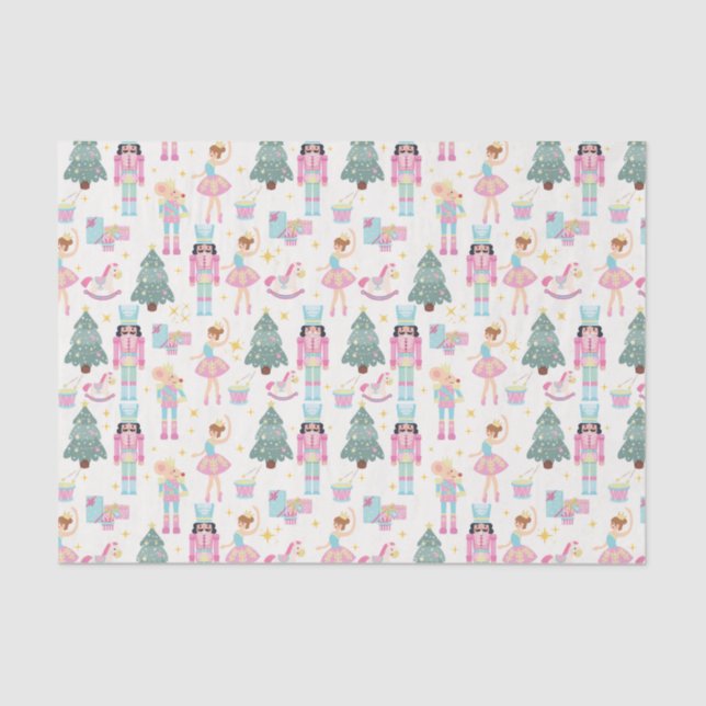 Cute Pink Christmas Nutcracker Ballet Tissue Paper (Front)
