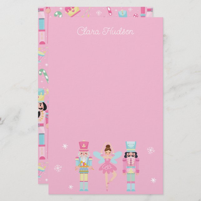 Cute Pink Christmas Nutcracker Personalized Stationery (Front/Back)