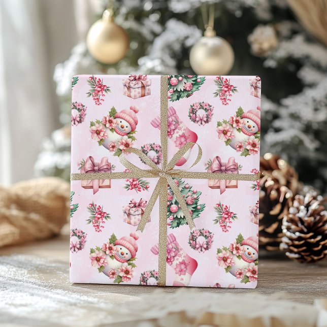 Cute Pink Christmas Pattern – Whimsical Holiday De Wrapping Paper (Creator Uploaded)