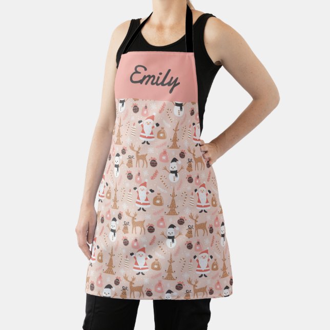 Cute Pink Christmas Pattern with Santa Apron (Insitu)
