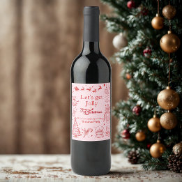Cute pink christmas quirky doodle custom text wine label