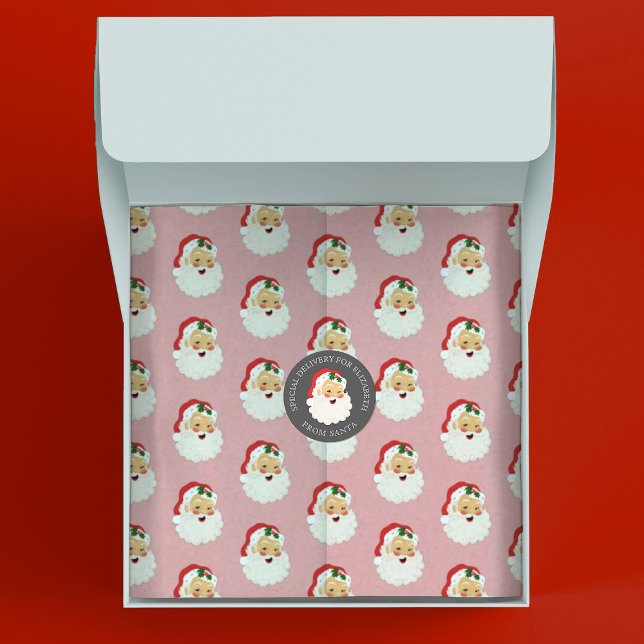 Cute Pink Christmas Santa Claus Wrapping Paper (Cute pink vintage Santa Claus tissue paper. So fun for Christmas gift wrap packaging.)