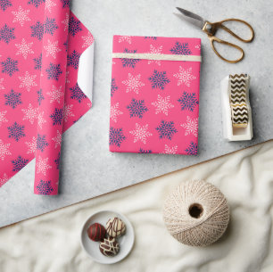 Cute Pink Christmas Snowflake Gift wrapping paper