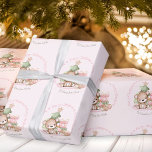 Cute Pink Christmas wrapping paper Name Baby Girl<br><div class="desc">Cute Baby Bear Personalized Christmas Wrapping Paper in soft Christmas pink and green colours. Easily personalize the text. - Kate Eden Art</div>