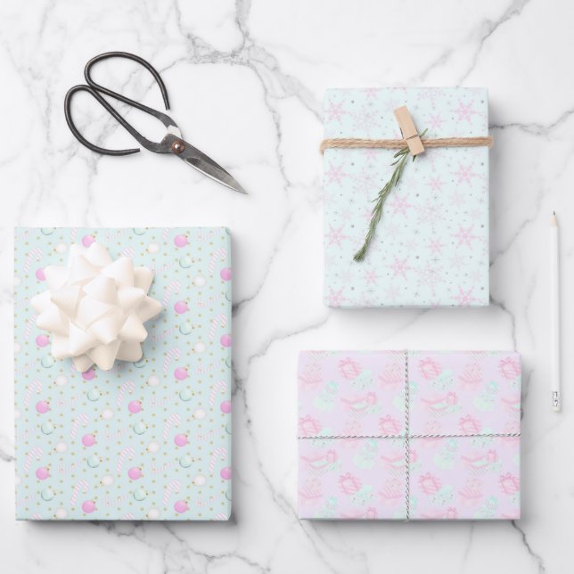 Cute Pink Christmas Wrapping Paper Sheet (Front)