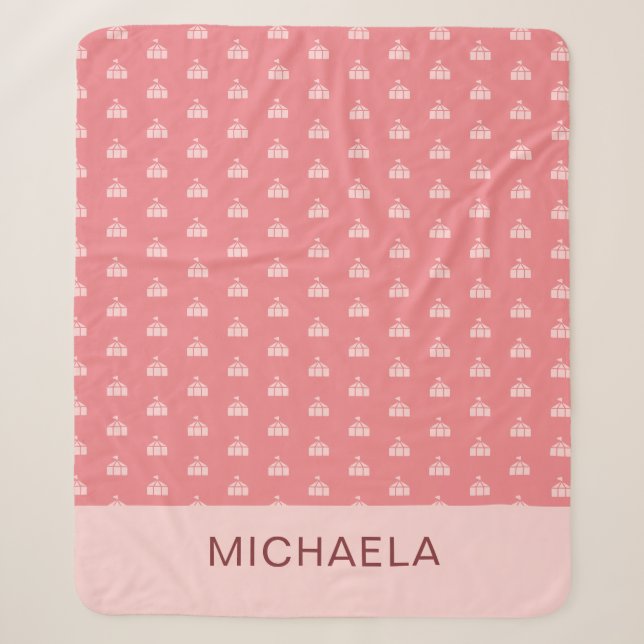 Cute Pink Circus Tent Personalized Sherpa Blanket (Front)