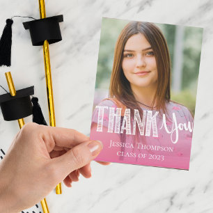 Cute Pink Class of 2023 Graduation Photo Thank you Postcard