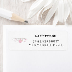 Cute Pink Clothesline Baby Shower Return Address 