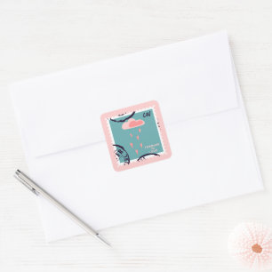 Cute Pink Cloud Raining Hearts Postage Stamp Square Sticker