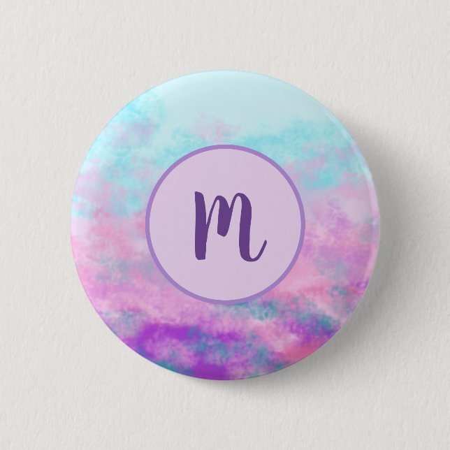 Cute Pink Clouds Monogram 2 Inch Round Button (Front)