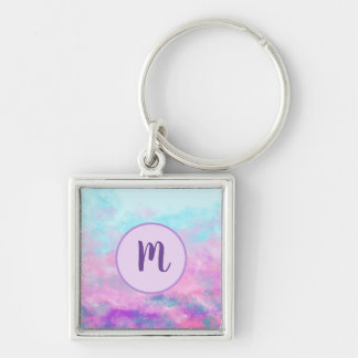 Cute Pink Clouds Monogram Keychain