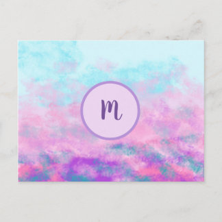 Cute Pink Clouds Monogram Postcard