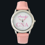 Cute Pink CNA Personalized Name Watch<br><div class="desc">Perfect unique gift for Nurses Aides and Assistants with unique pink design.</div>