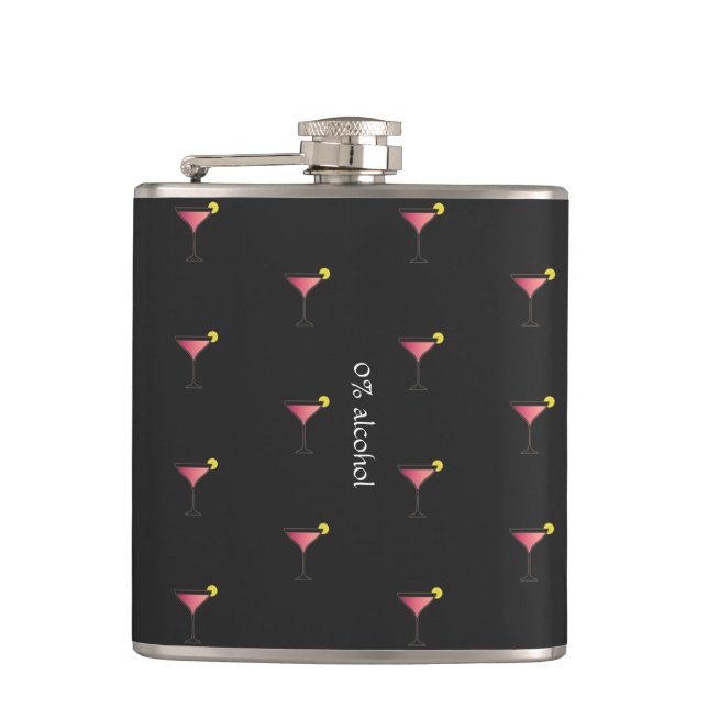 Cute Pink Cocktail Pattern Custom Text Black Hip Flask (Front)