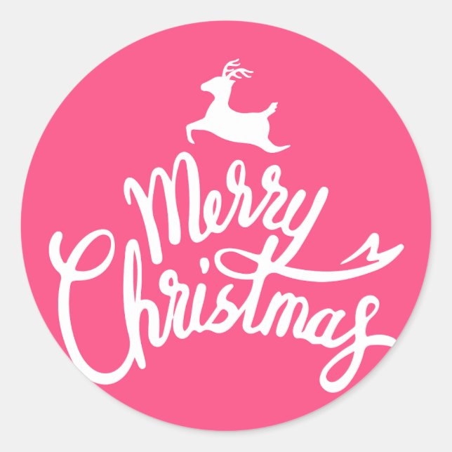 cute pink colour merry Christmas typography gift  Classic Round Sticker (Front)