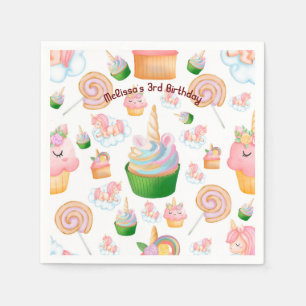 Cute Pink Colourful Girl Cupcake Unicorn Birthday Napkin