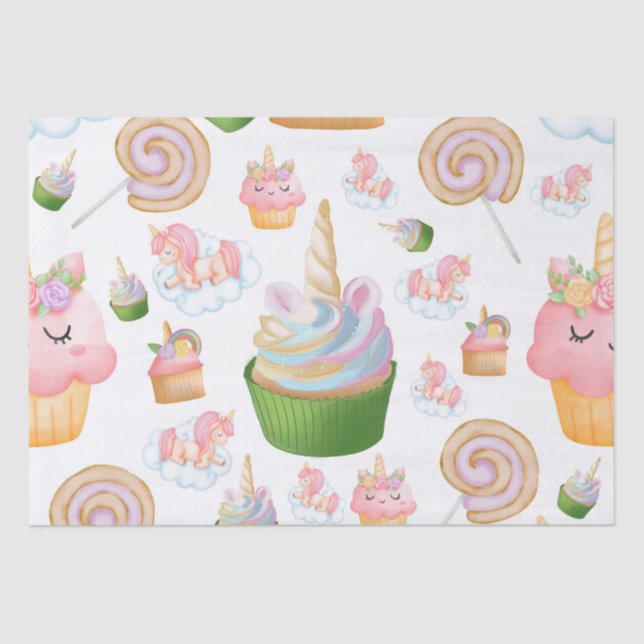 Cute Pink Colourful Kids Cupcake Unicorn Pattern Tissue Paper (Front)