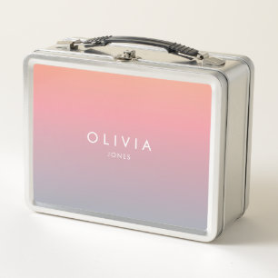 Cute Pink Colourful Ombre Personalized Name Metal Lunch Box