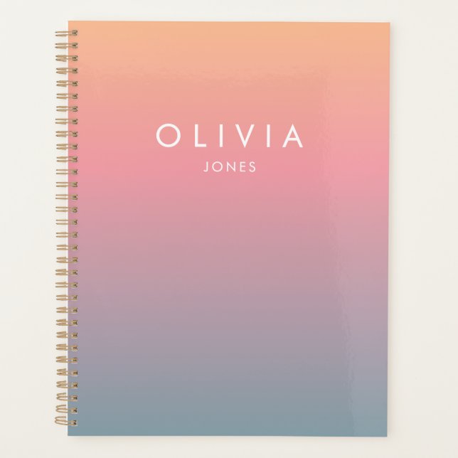 Cute Pink Colourful Ombre Personalized Name Planner (Front)