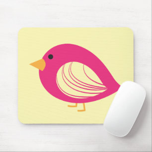 Cute pink colourful quirky birds mouse pad