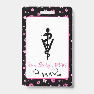 Cute Pink Colourful Veterinarian Doctor Name Badge