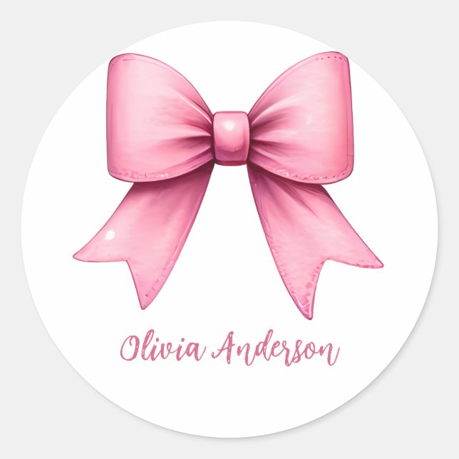 Cute Pink Coquette Bow Aesthetic girly Classic Round Sticker (Front)