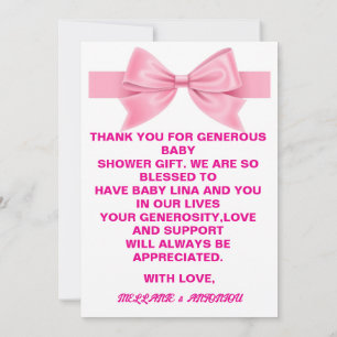 Cute Pink Coquette Bow Baby Girl Shower Thank You Invitation