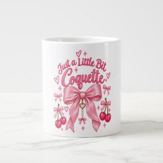 Cute Pink Coquette Bow Cherry Feminine Aesthetic Large Coffee Mug