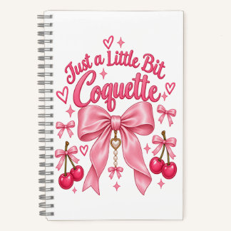 Cute Pink Coquette Bow Cherry Feminine Aesthetic Notebook