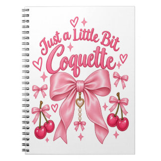 Cute Pink Coquette Bow Cherry Feminine Aesthetic Notebook