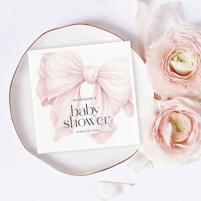 Cute Pink Coquette Bow Girl Baby Shower Napkin (Creator Uploaded)