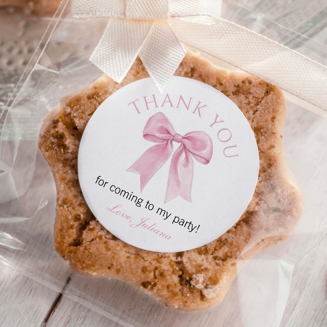 Cute Pink Coquette Bow Girl Birthday Classic Round Sticker (Creator Uploaded)