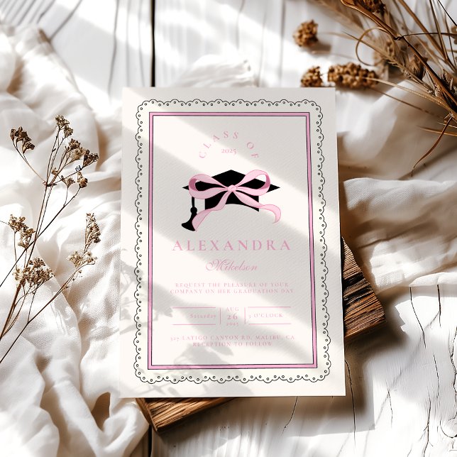 Cute Pink Coquette  Bow Graduation Invitation (Creator Uploaded)