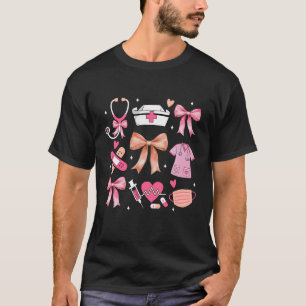 Cute Pink Coquette Bow Nurse Life Nursing Design F T-Shirt