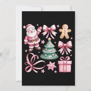 Cute Pink Coquette Bow Santa Christmas Tree Xmas Holiday Card