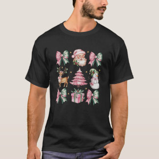 Cute Pink Coquette Bow Santa Gingerbreads reindeer T-Shirt
