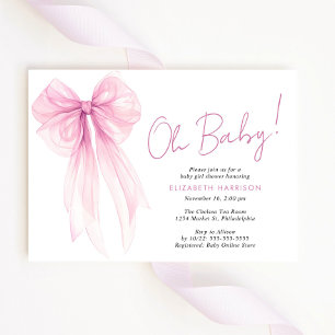 Cute Pink Coquette Bow Watercolor Baby Girl Shower Invitation