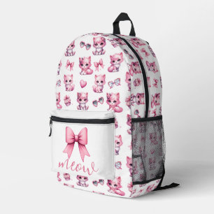 Cute Pink Coquette Cat Aesthetic Girly Blush Printed Backpack