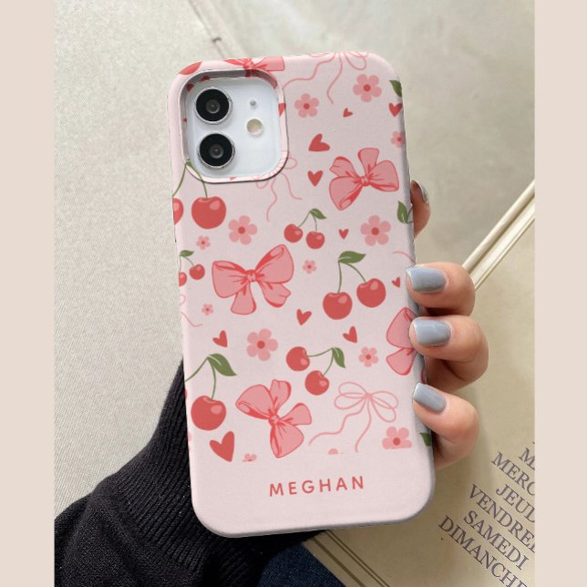 Cute Pink Coquette Cherries & Bows Custom Case-Mate iPhone Case (Creator Uploaded)