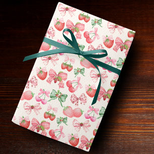 Cute Pink Coquette strawberry pattern Wrapping Paper