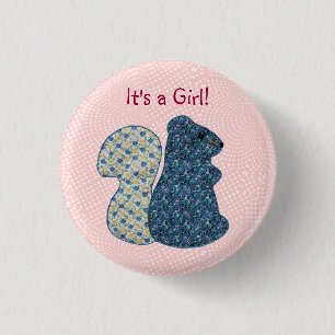 Cute Pink Country Style Squirrel Baby Girl 1 Inch Round Button