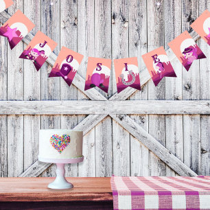 Cute pink cowgirl western desert any age birthday  bunting flags