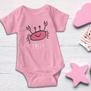 Cute Pink Crab Sea Animal Baby Girl Name Baby Bodysuit