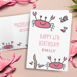 Cute Pink Crab Sea Animals Girl Happy Birthday  Card
