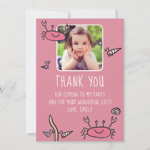 Cute Pink Crab Sea Animals Photo Birthday  Thank You Card