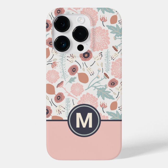 Cute Pink Cream Floral Botanical Monogram Case-Mate iPhone Case (Back)