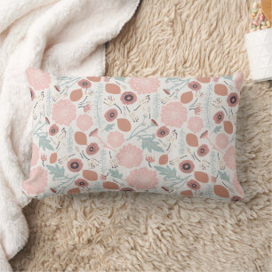 Cute Pink Cream Repeat Botanical Flowers Print Lumbar Pillow