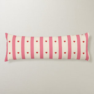 Cute Pink & Cream Stripes Red Hearts Body Pillow